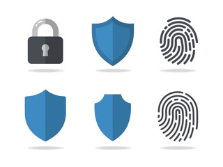 Digital Security Lock, Shield, and Fingerprint Icons for Data Protection