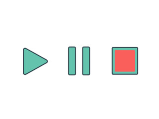 Simplified Teal Play, Pause, and Stop Buttons with Clean Line Art Style on White Background