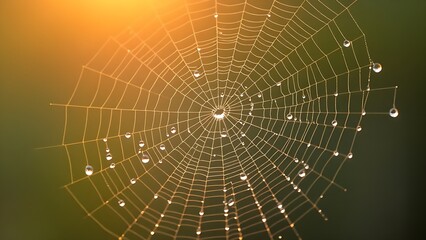 Naklejka premium cynicism. A delicate spiderweb holding morning dew in soft sunrise light. wildlife magazines, conservation campaigns, designed for eco-tourism storytelling, celebrates biodiversity.