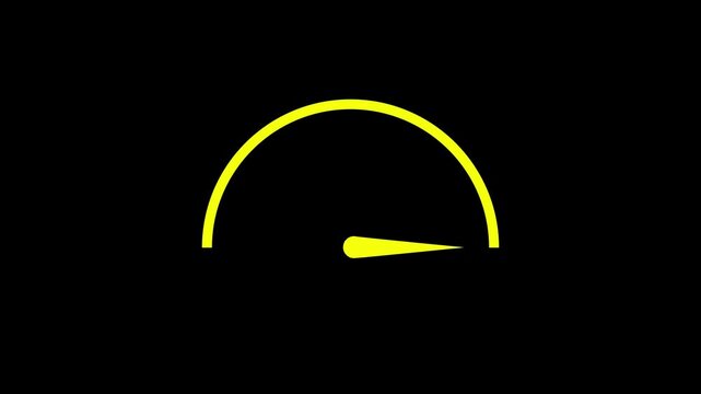 Animated yellow speedometer gauge moves from low to high indicating speed increase