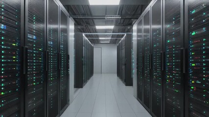Data center servers in a server room digital information storage - Powered by Adobe