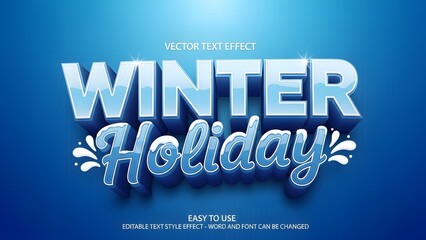 Vector text effect for winter holiday greeting featuring icy blue 3d typography on a vibrant blue gradient background with sparkling light effect