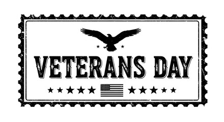 Obraz premium Isolated Black Grunge Veterans Day Stamp Vector with Eagle and American Flag Symbol isolated PNG with Transparent Background