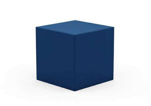 Solid deep blue three dimensional geometric shape rests on a clean white surface
