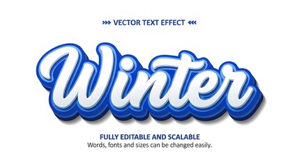 Blue and white puffy winter text effect vector isolated on white background with editable scalable typography design element