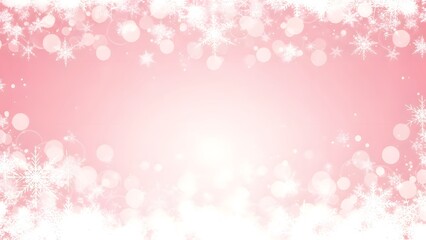 Fototapeta premium Beautiful soft pink gradient background with white sparkling bokeh light effect and snowflake border perfect for winter holiday greeting card design