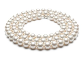 Lustrous white spherical beads form a double strand of elegant necklace jewelry