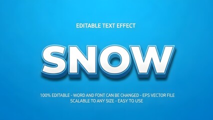 Editable text effect for the word snow with a white and blue winter theme against a vibrant blue background, perfect for holiday design