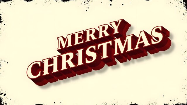 Vintage style 3d text rendering of the phrase merry christmas with a distressed border effect on a light background