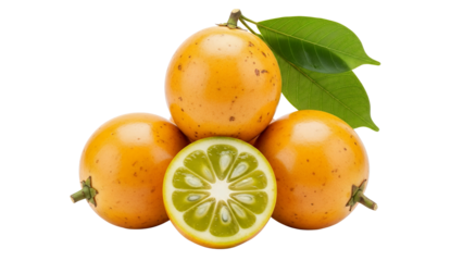 A colorful set of fresh, sweet, and healthy organic lulo fruits, isolated on a white background