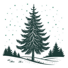 Christmas tree silhouette with realistic branch