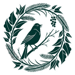 Christmas wreath silhouette thick black fill
