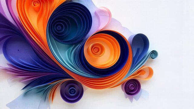 Colorful paper quilling swirls form intricate abstract composition on white background symbolizing creativity craftsmanship and joyful artistic expression for design or craft themed projects