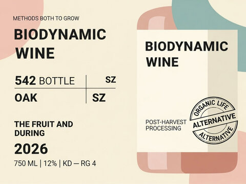 Biodynamic Wine Label with Abstract Geometric Design and Organic Certification Details