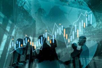 Business professionals collaborate in a modern urban environment, engaging in discussions while...