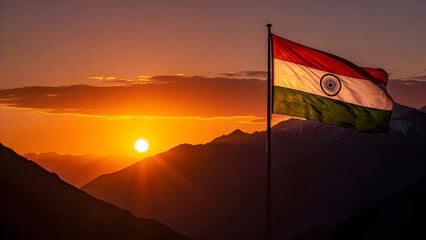 Kargil Vijay Diwas Tribute Featuring Indian Flag at Sunset, Honoring Fallen Soldiers, Patriotism, National Pride, Courage, Sacrifice, and Heroic Valor