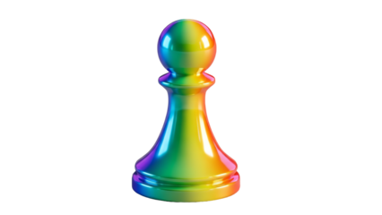 A single chess pawn with a vibrant rainbow gradient, symbolizing diversity and inclusion