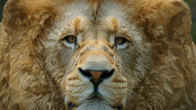 Polygonal lion head illustration with geometric abstract design