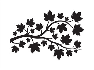 Black silhouette of maple twig with leaves Vector. Maple Leaf Branch Silhouette Illustration
