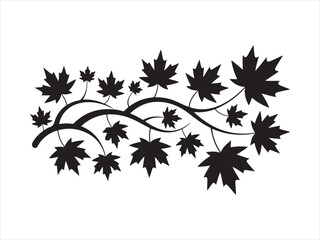 Black silhouette of maple twig with leaves Vector. Maple Leaf Branch Silhouette Illustration