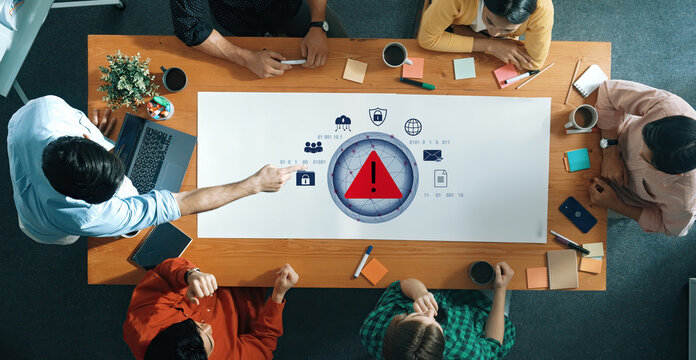 Red warning triangle representing a cybersecurity threat or data breach alert, surrounded by digital security and network protection icons, symbolizing cyber risk awareness Parse
