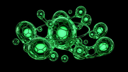 Futuristic Green Molecular Structure on Black Background