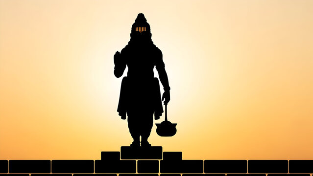 Striking Silhouette of Lord Vitthal Standing Gracefully on Sacred Bricks, Radiating Divine Strength, Devotional Serenity, Cultural Heritage, and Timeless Spiritual Presence