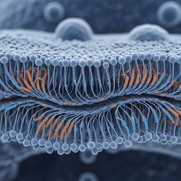 Microscopic View of a Phospholipid Bilayer Membrane with Embedded Proteins Cellular Structure and Biology Concept