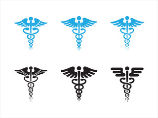 caduceus symbol set, caduceus medical silhouette vector set black and white illustration
