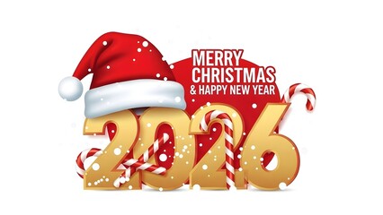 Merry Christmas greeting card design featuring a happy cartoon Santa Claus with gift boxes and a decorated tree in a snowy winter holiday illustration