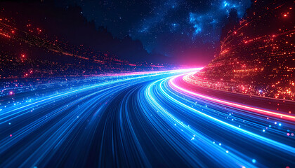 Light streak fiber optic speed line futuristic background for 5g or 6g technology wireless data