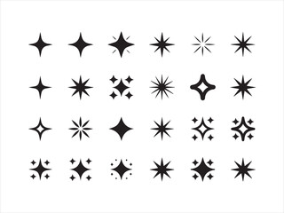 Sparkle Star Silhouette Icon Set – Black Vector Stars Illustration