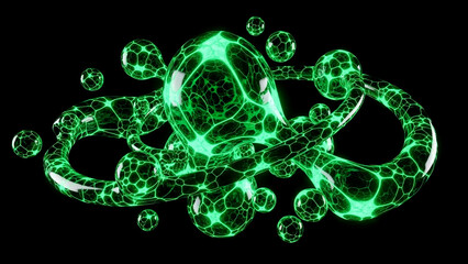 Futuristic Green Molecular Structure on Black Background
