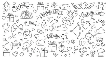 Valentine's Day doodle icons and symbols