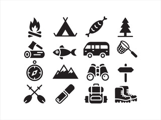 Camping and Outdoor Adventure Icons Set Travel Hiking Symbols Vector Illustration