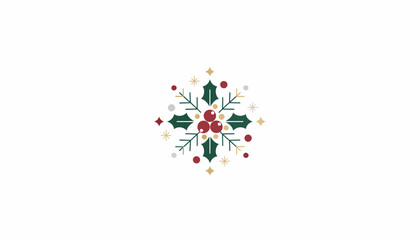 Elegant modern holiday design featuring stylized holly leaves and festive berries perfect for winter branding