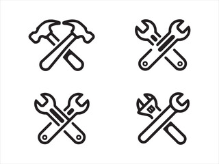 Crossed Hammer and Wrench Tools Vector Illustration