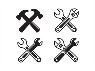 Crossed Hammer and Wrench Tools Vector Illustration