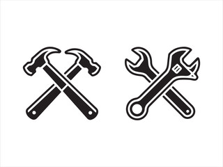 Crossed Hammer and Wrench Tools Vector Illustration