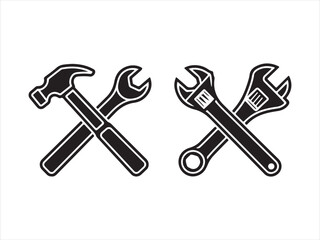 Crossed Hammer and Wrench Tools Vector Illustration