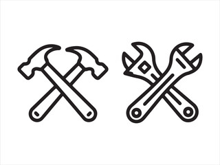 Crossed Hammer and Wrench Tools Vector Illustration