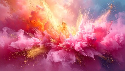 Colorful explosion of vibrant clouds in pink and gold tones