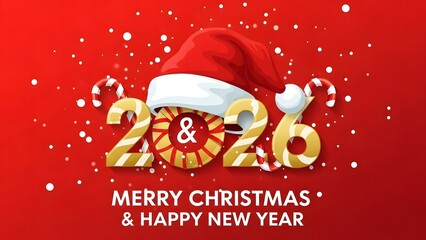 Merry cartoon Santa Claus wearing a red hat and holding a gift near a decorated tree for a happy winter holiday celebration greeting card illustration