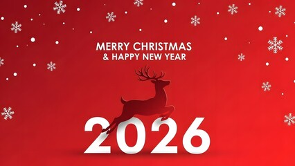 Merry Christmas and Happy New Year 2014 greeting card design featuring a festive reindeer illustration with winter snow decoration and holiday gift celebration text