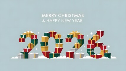 Vector illustration of a 3d red Christmas greeting card featuring a gift box with a ribbon bow for a merry Xmas and happy birthday holiday celebration design