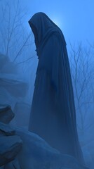 figure walking through misty forest of forgotten legends