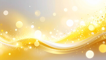 Golden Swirling Waves with Bokeh and Glitter Particles Abstract Background yellow
