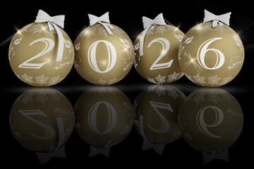 Illustrazione 3D. Anno nuovo 20246 Capodanno 2026 in numeri e con decorazione natalizia.