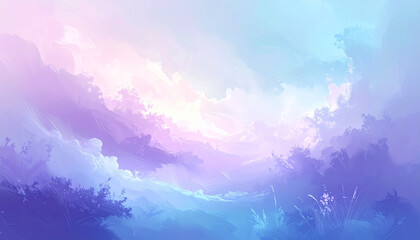 Ethereal pastel sky with swirling clouds and silhouetted trees and landscape image photo