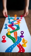 of hands drawing a roadmap with milestones on paper symbolizing a personal life plan